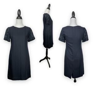 Program | Navy Blue Soft Linen Rayon Blend Lace Sleeve Sheath Dress